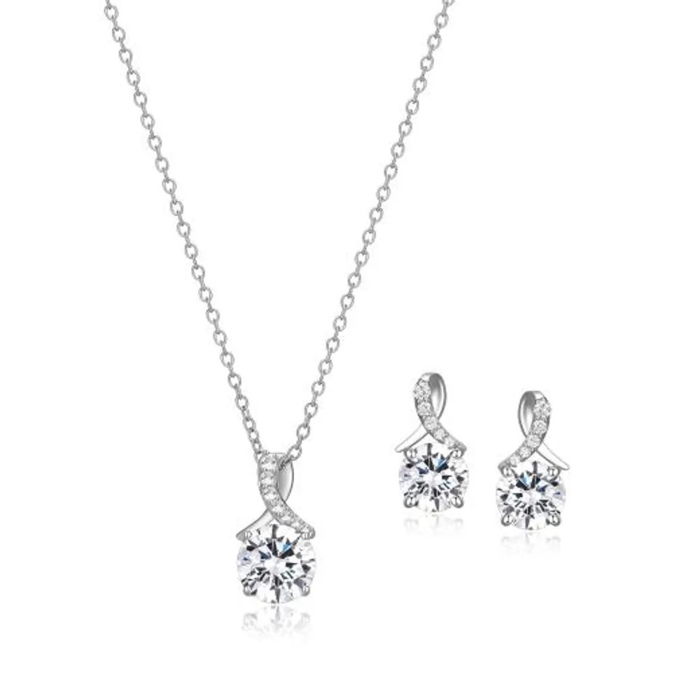 Sterling Silver Cubic Zirconia Earring and Pendant Set