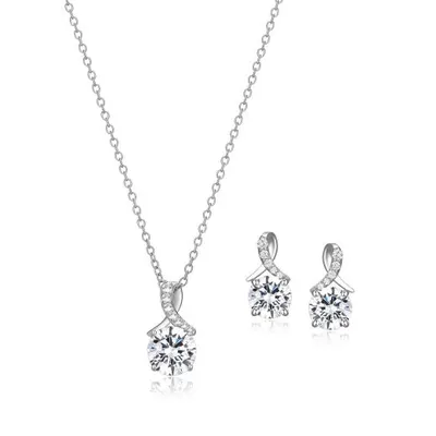 Sterling Silver Cubic Zirconia Earring and Pendant Set
