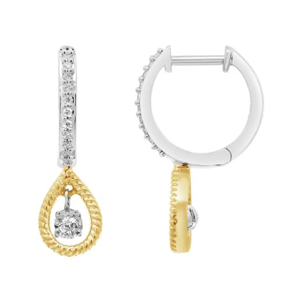 Dancing Diamonds Sterling Silver and 10k Yellow Gold 0.15CTW Diamond Hoops