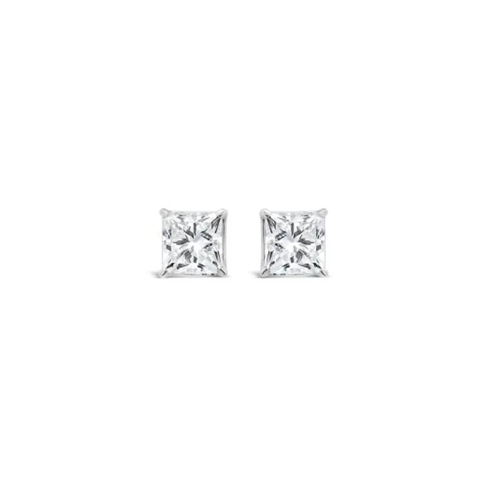 New Brilliance 14K White Gold Lab Grown 1.00CTW Princess Diamond Stud Earrings