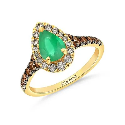 14K Honey Gold Emerald Diamond Ring