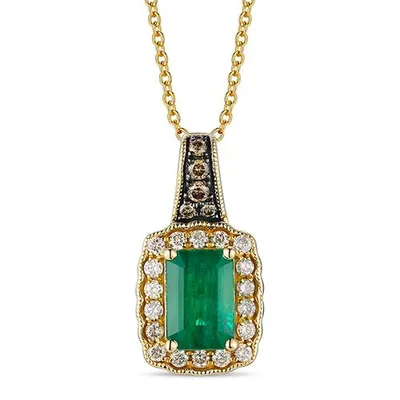 14K Honey Gold Diamond Emerald Pendant