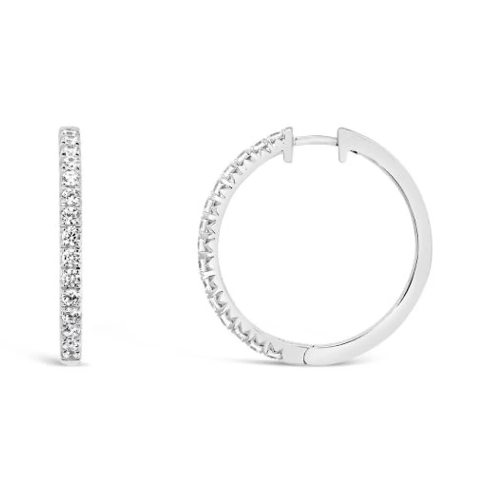 New Brilliance 10K White Gold Lab Grown 1.00CTW Diamond Round Hoop Earrings