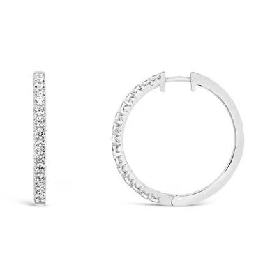 New Brilliance 10K White Gold Lab Grown 1.00CTW Diamond Round Hoop Earrings