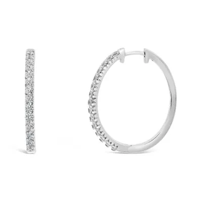 New Brilliance 10K White Gold Lab Grown 1.00CTW Diamond Oval Hoop Earrings