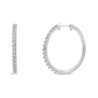 New Brilliance 10K White Gold Lab Grown 1.00CTW Diamond Oval Hoop Earrings