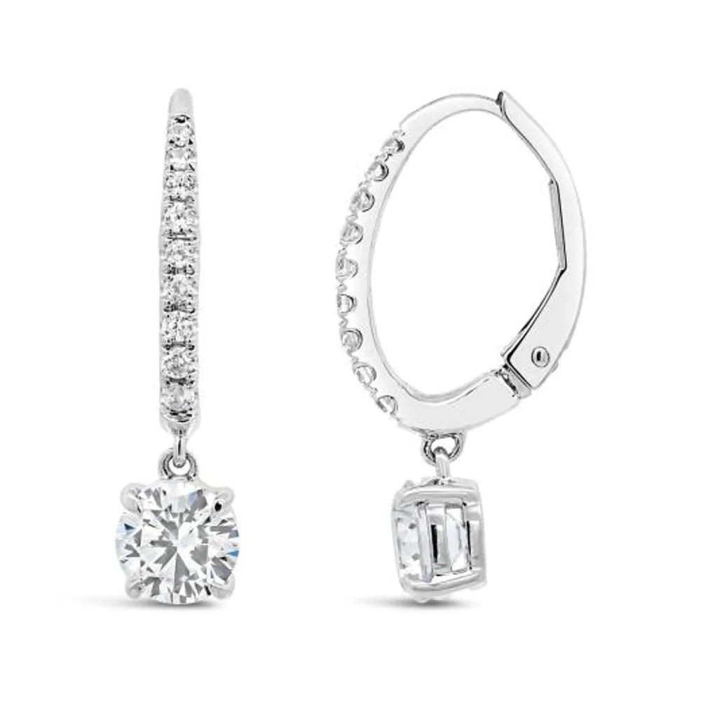 New Brilliance 10K White Gold Lab Grown 1.20CTW Diamond Dangle Earrings