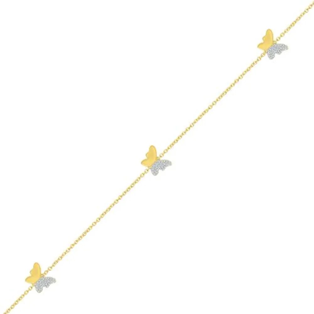 Bella Moda 10K Yellow Gold Diamond Butterfly Anklet