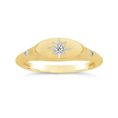 Charmables 10K Yellow Gold Diamond Oval Shaped Signet Ring