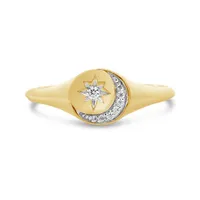 Charmables 10K Yellow Gold Diamond Moon & Star Signet Ring