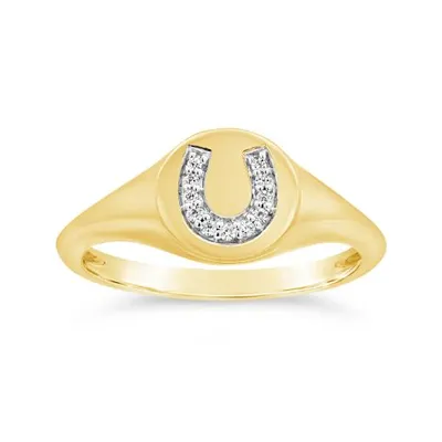 Charmables 10K Yellow Gold Diamond Horseshoe Signet Ring