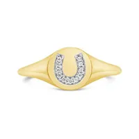 Charmables 10K Yellow Gold Diamond Horseshoe Signet Ring