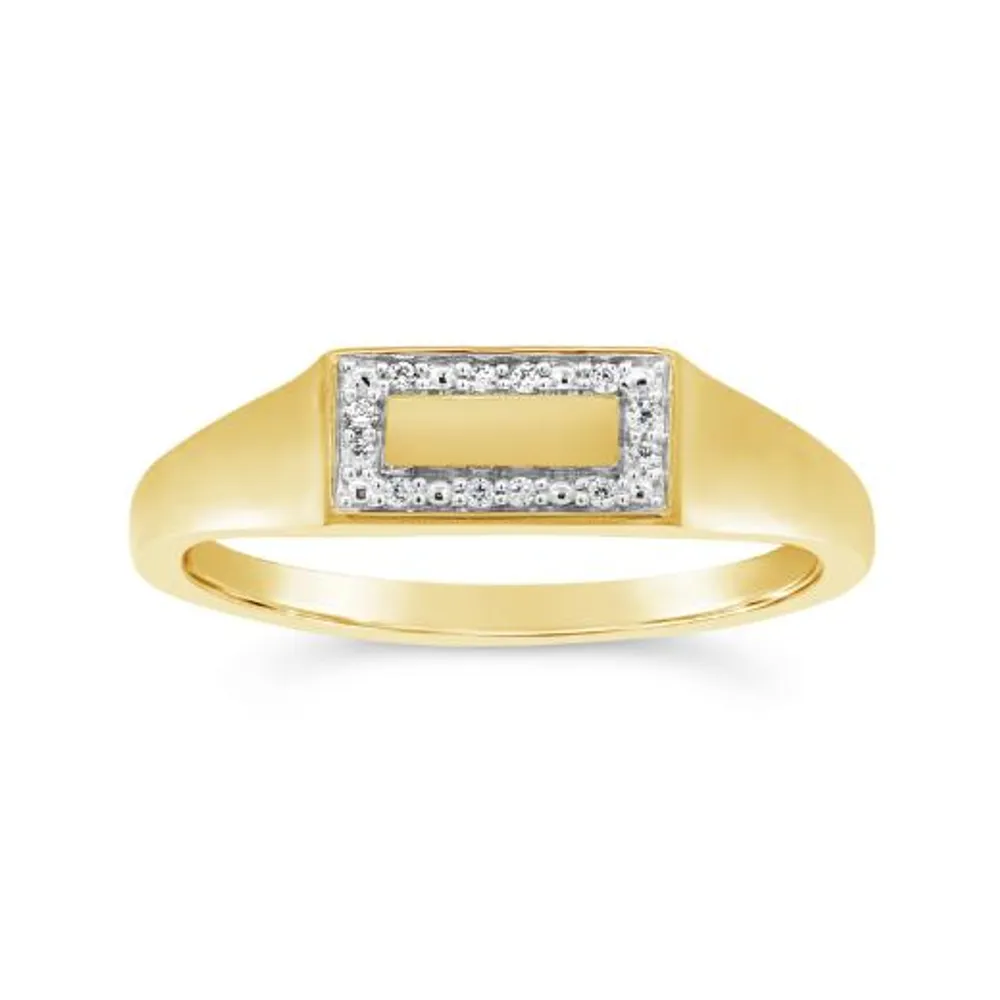 Charmables 10K Yellow Gold Diamond Rectangle Signet Ring