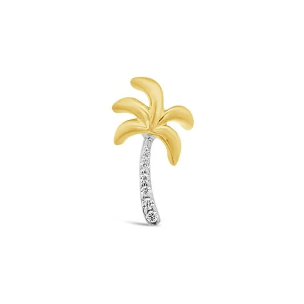 Charmables 10K Yellow Gold Diamond Single Palm Tree Stud Earring