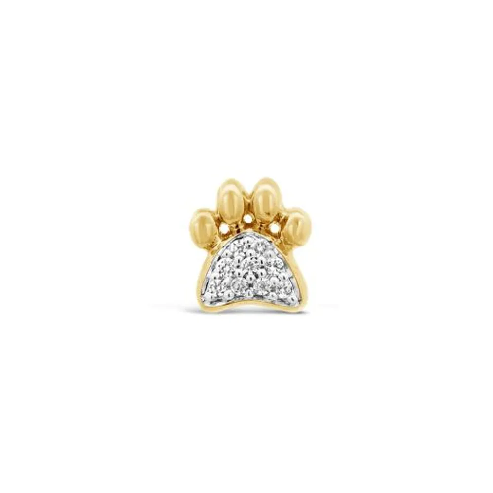 Charmables 10K Yellow Gold Diamond Single Paw Stud Earring