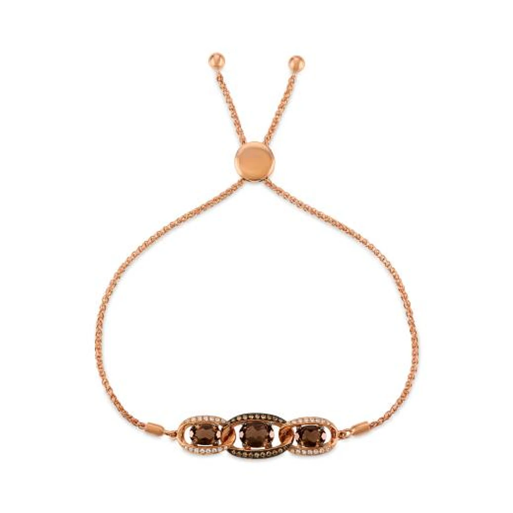 14K Strawberry Gold Chocolate Quartz & 0.31CTW Diamond Bracelet