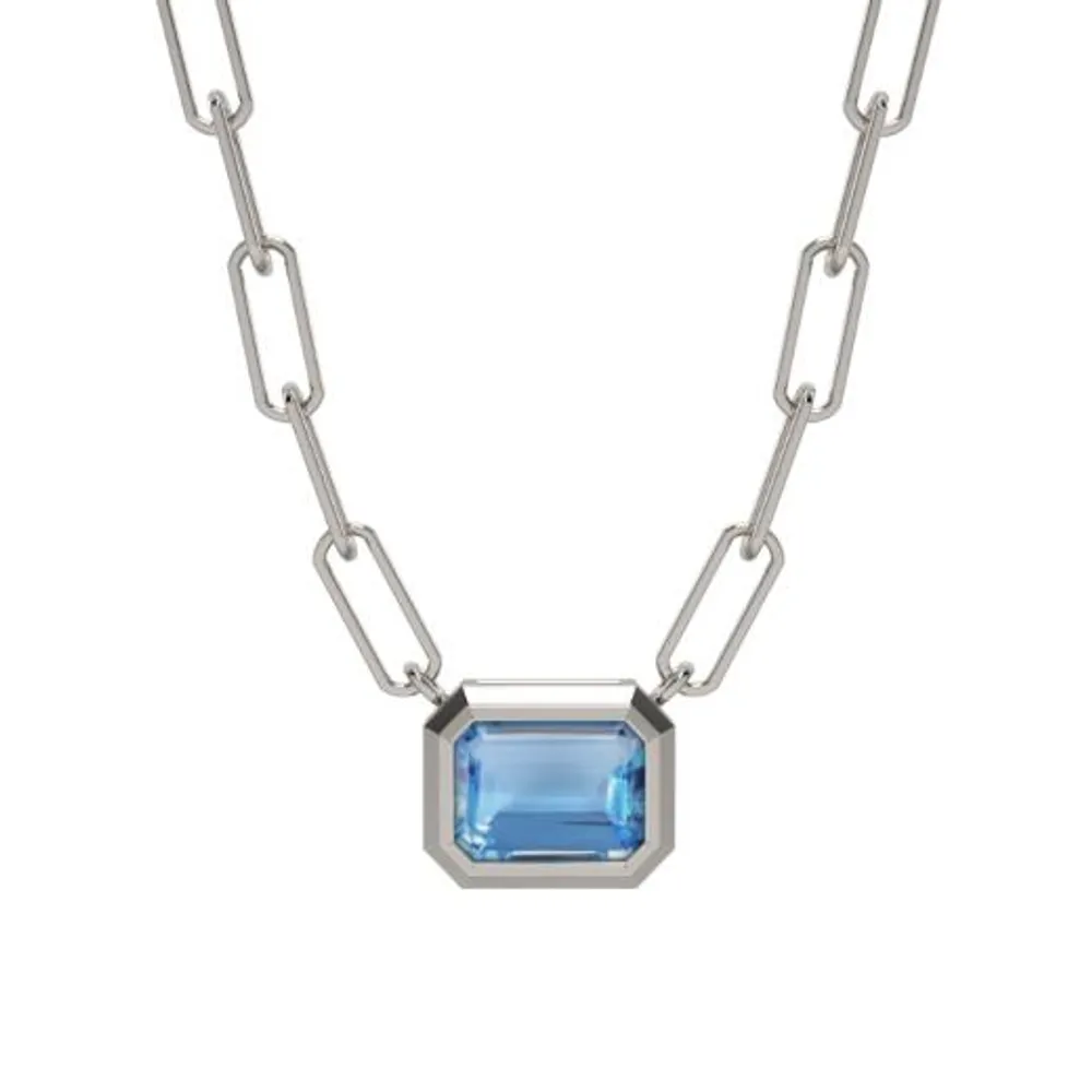 Sterling Silver Blue Topaz Paperclip Link Necklace