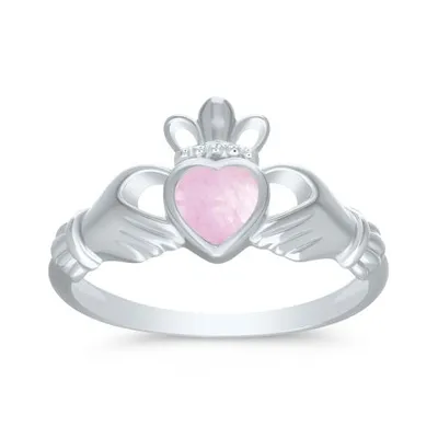 POLAR PINK Sterling Silver Pink Sapphire Claddagh Ring
