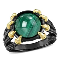 Julianna B Sterling Silver Yellow and Black Rhodium Malachite Ring