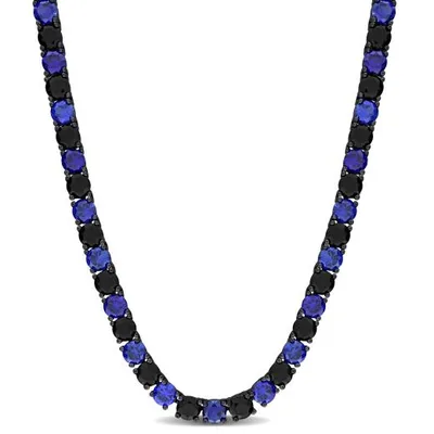 Julianna B Sterling Silver Created Blue and Black Sapphire 20" Tennis Necklace