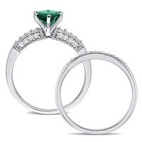 Julianna B 10K White Gold Created Emerald and Diamond Bridal Set