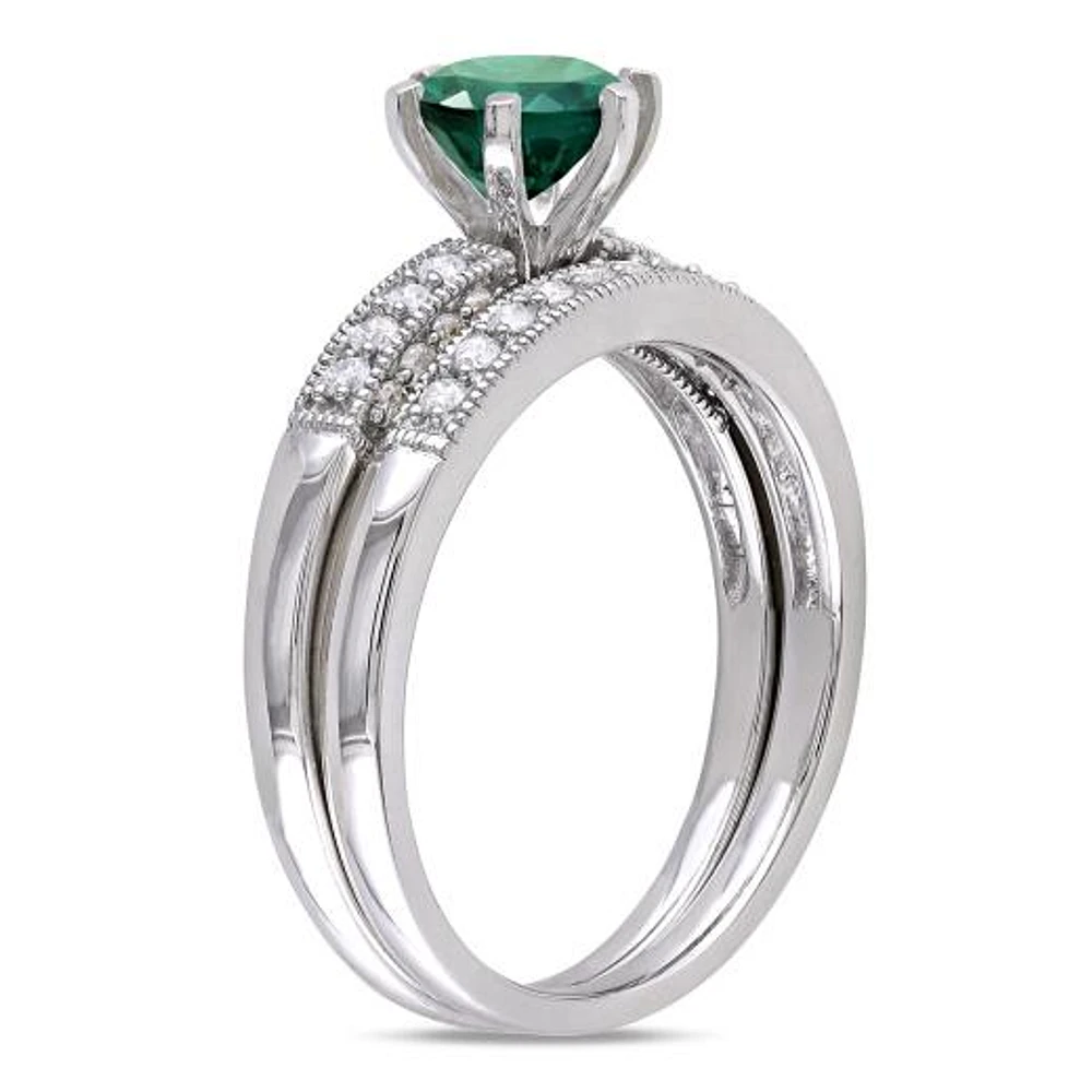 Julianna B 10K White Gold Created Emerald and Diamond Bridal Set