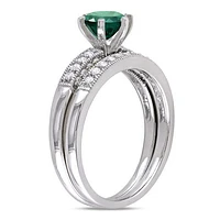 Julianna B 10K White Gold Created Emerald and Diamond Bridal Set