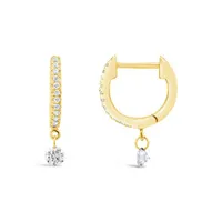 Brevani 10K Yellow Gold 0.23CTW Diamond Dangle Hoop Earrings