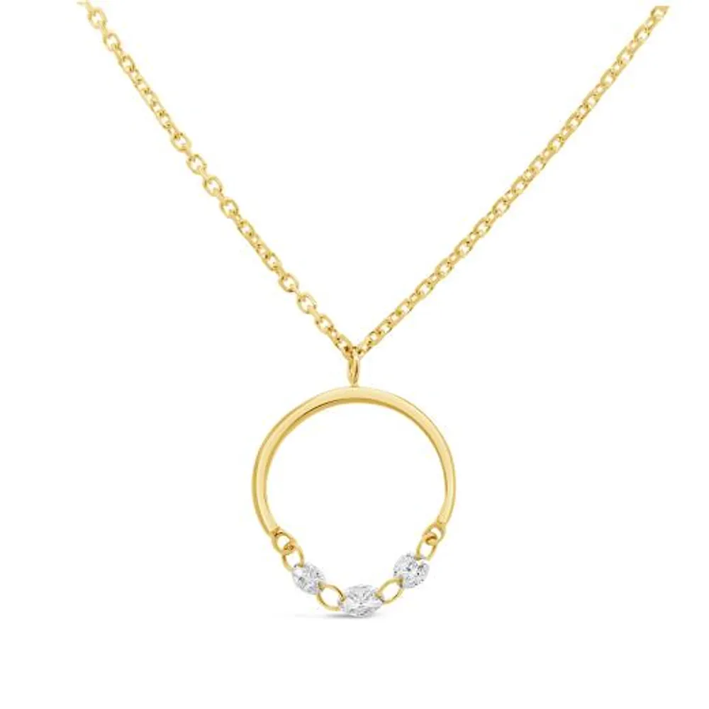 Brevani 10K Yellow Gold 0.17CTW Three Stone Diamond Necklace