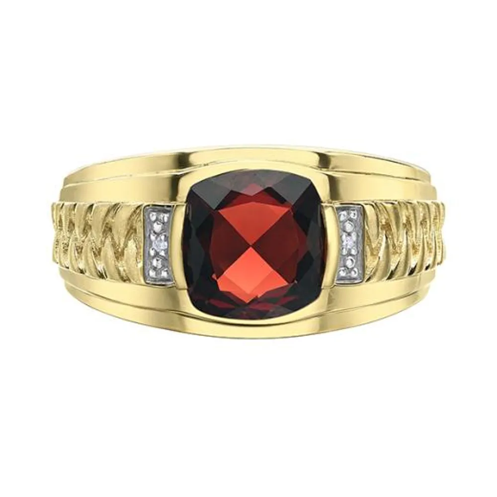10K Yellow Gold Garnet and Diamond Men's Ring