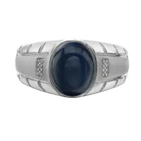 Sterling Silver Created Blue Star Sapphire and Diamond Ring