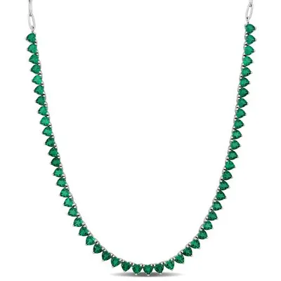 Julianna B Sterling Silver Created Emerald 18" + 2" Extender Tennis Necklace