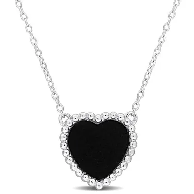 Julianna B Sterling Silver Heart Shape Black Agate Necklace