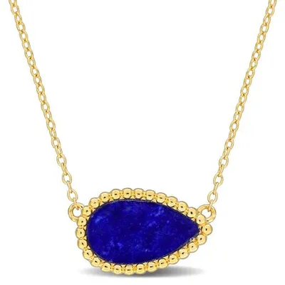 Julianna B Yellow Plated Sterling Silver Pear Shape Blue Lapis Necklace
