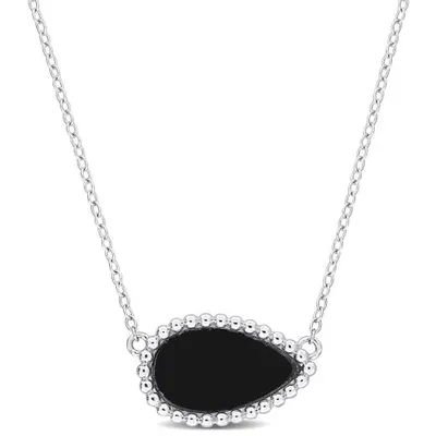 Julianna B Sterling Silver Pear Shape Black Agate Necklace