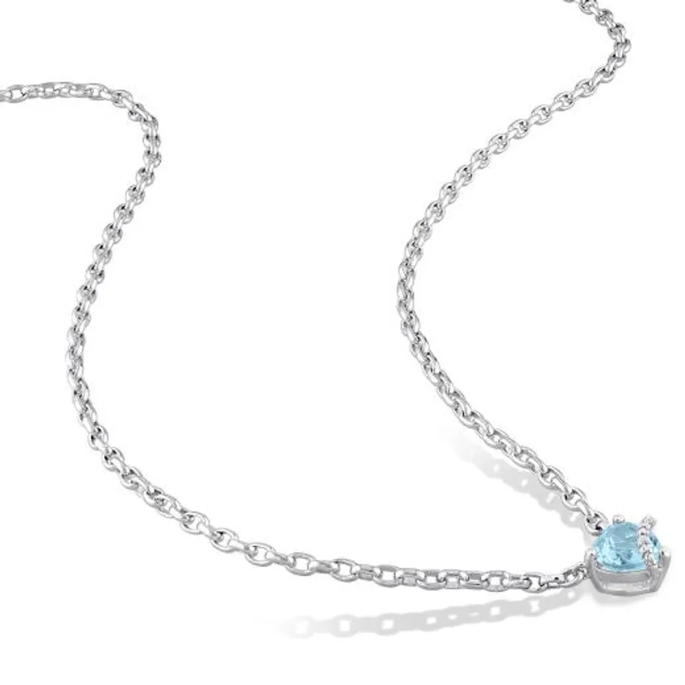 Julianna B Sterling Silver Heart Shape Blue Topaz and Diamond Necklace