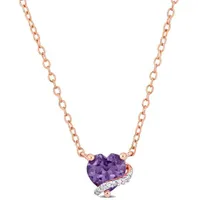 Julianna B Rose Plated Sterling Silver Heart Shape Amethyst and Diamond Necklace