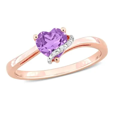 Julianna B Rose Plated Sterling Silver Heart Shape Amethyst and Diamond Ring