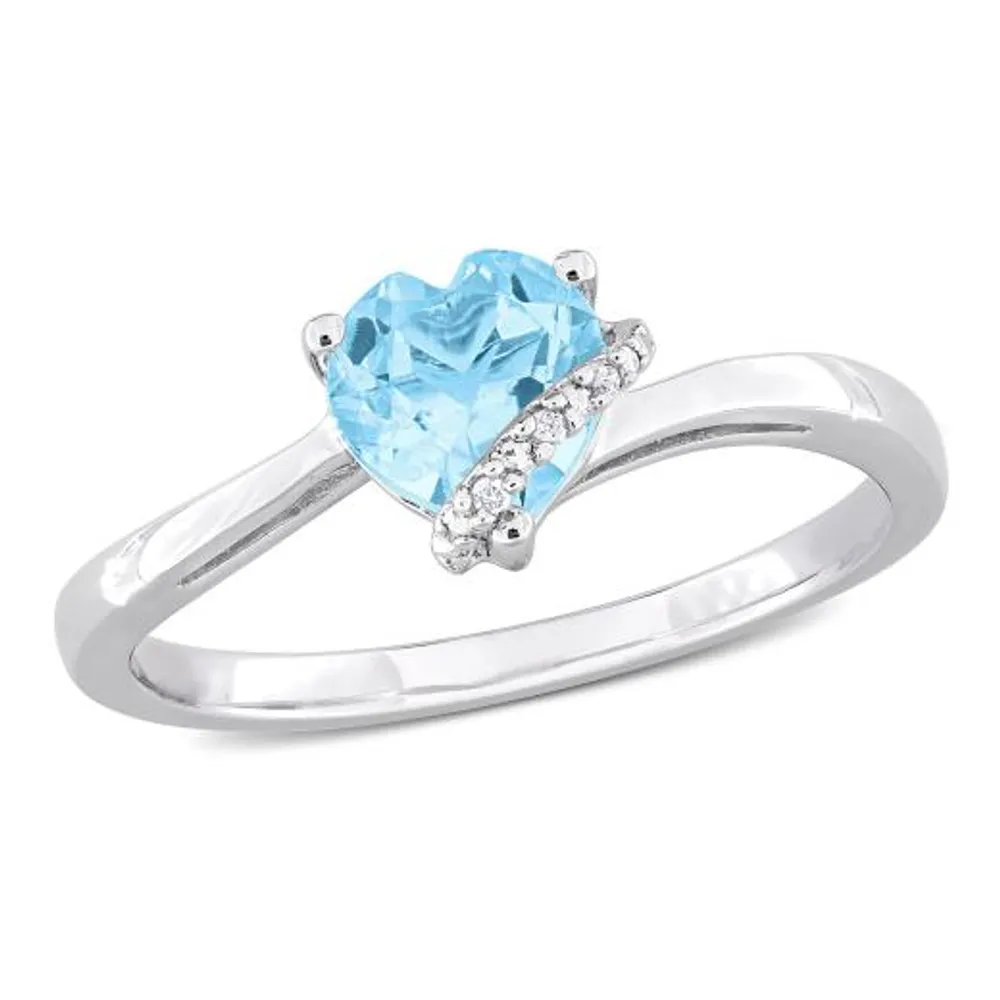 Julianna B Sterling Silver Heart Shape Blue Topaz and Diamond Ring