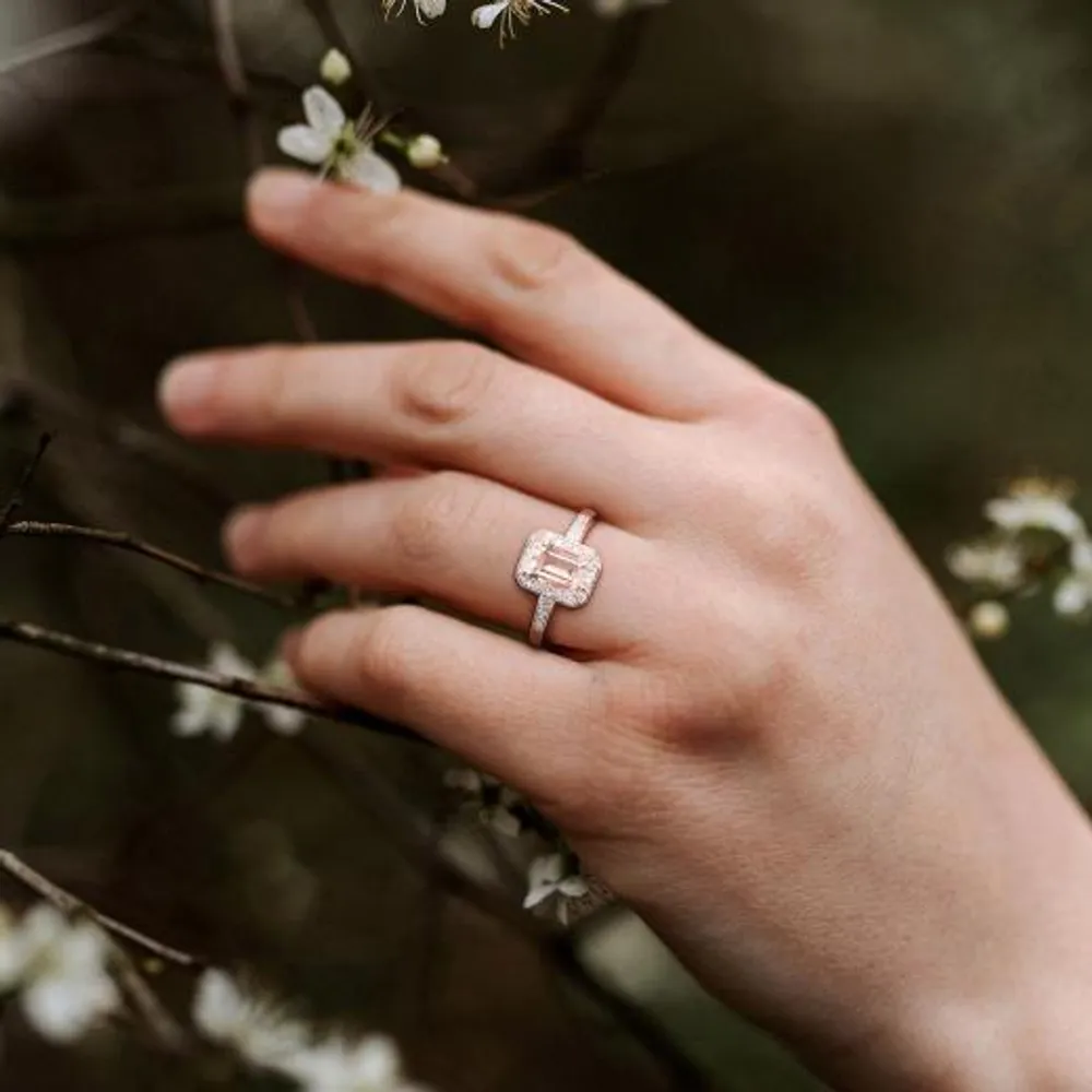 Julianna B Rose Plated Sterling Silver Morganite and Diamond Ring