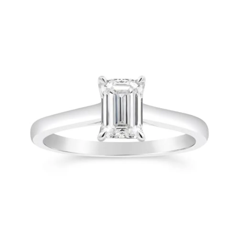 14K White Gold Lab Grown 1.00CT Emerald Cut Diamond Solitaire Ring