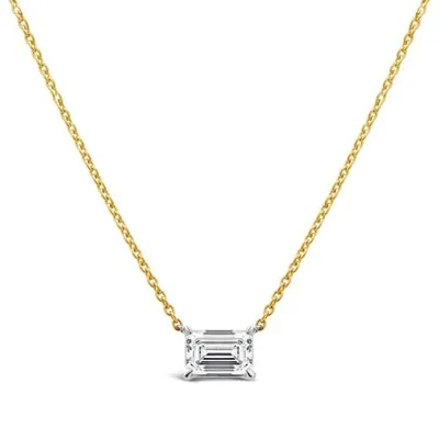 14K White Gold Lab Grown 0.75CT Emerald Cut Diamond Solitaire Necklace