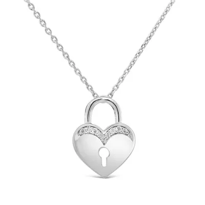 Sterling Silver Diamond Heart Lock Pendant
