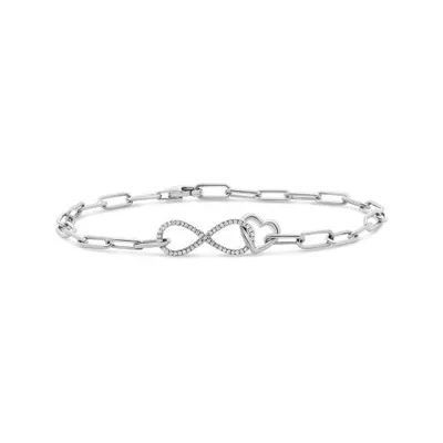 Sterling Silver 0.15CTW Diamond Infinity Heart Paperclip Bracelet