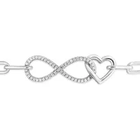Sterling Silver 0.15CTW Diamond Infinity Heart Paperclip Bracelet