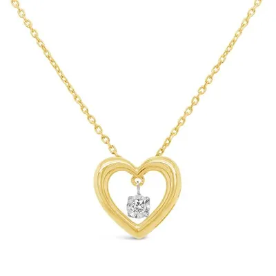 Dancing Diamonds 10K Yellow Gold Diamond Heart Necklace