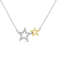 Radiant Universe Sterling Silver 0.11CTW Diamond Double Star Necklace