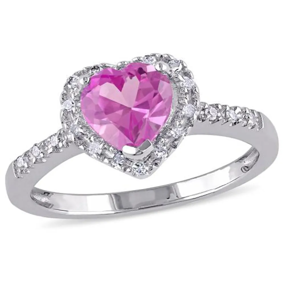 Julianna B Sterling Silver Created Pink Sapphire and Diamond Heart Ring