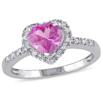 Julianna B Sterling Silver Created Pink Sapphire and Diamond Heart Ring