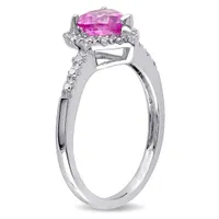 Julianna B Sterling Silver Created Pink Sapphire and Diamond Heart Ring